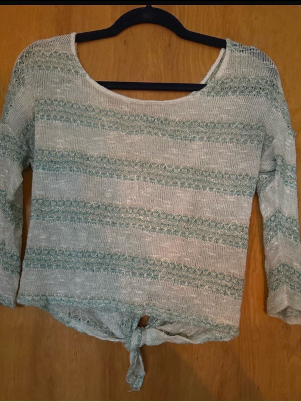 mine Light Mint & White Striped Tie-Front Knit Top